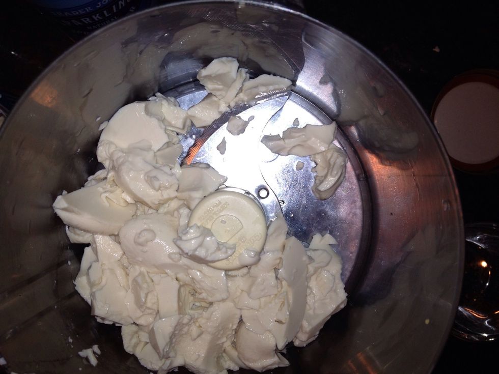 Combine the next 6 ingredients ( tofu, cocoa powder, melted chocolate chips, milk, agave or honey, coconut oil and salt) in the bowl of the food processor.