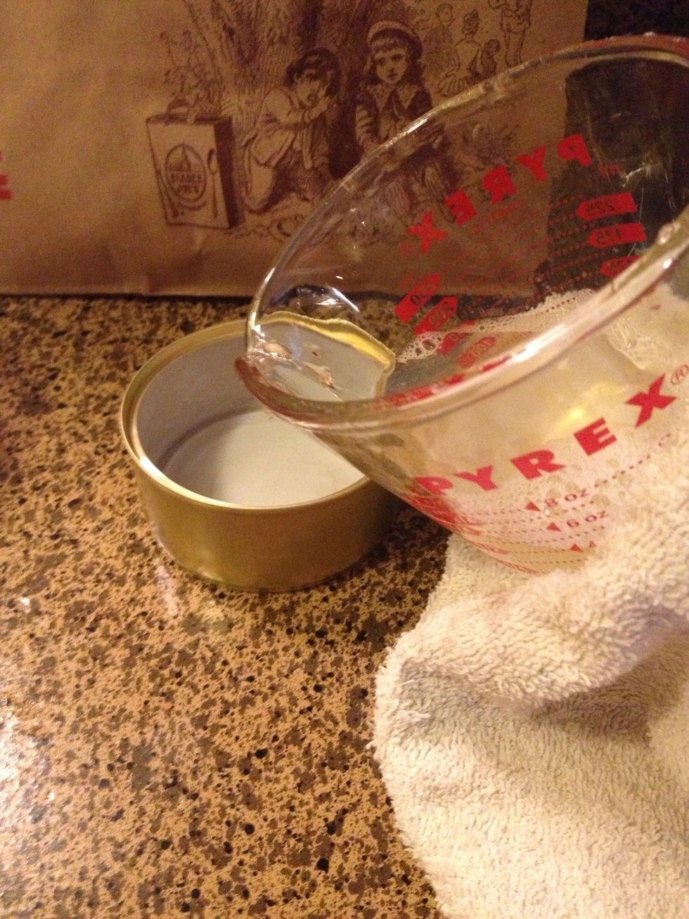 Combine the salt solution with the gelatin solution & give it a quick stir. Pour into your container & mix again to distribute the oil through the mixture.