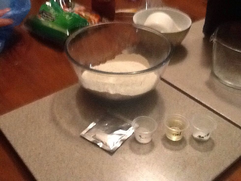 Combine warm water, yeast,sugar,and salt in a jug/bowl. Whisk with a fork to dissolve. Cover with a plastic wrap. Set aside a warm place for about 5 minutes, or until bubble appear on the surface