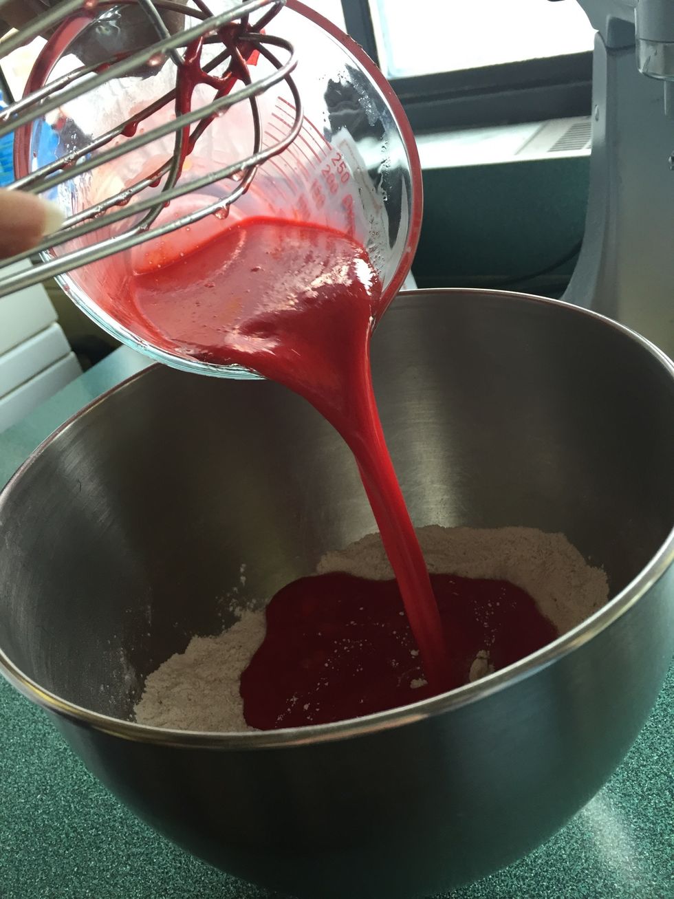 Combine  wet and dry ingredients