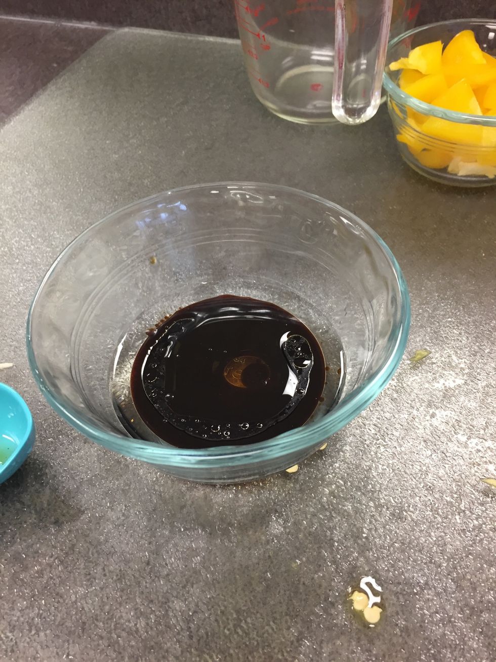 Combine with 1 Tbsp and 1 1/2 tsps soy sauce.