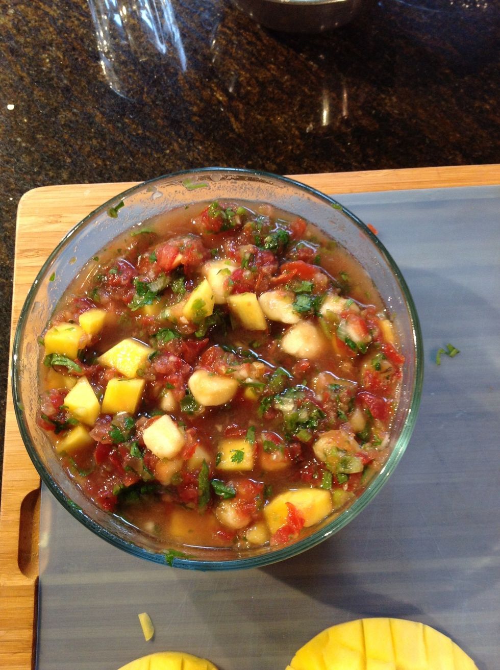 Combine with fruit & mint 1 3/4 cup salsa cover and refrigerate until time to serve.