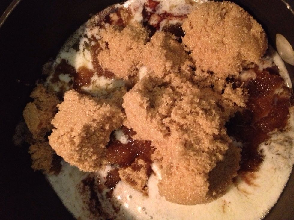 Combine your sugar, butter, cinnamon and nutmeg on low heat until melted.