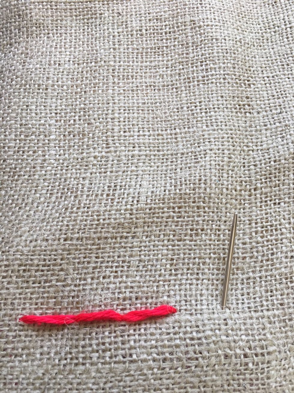 Come up from back leaving a space the same size as your stitches.