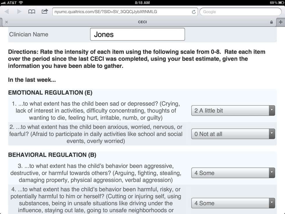 Complete a baseline CECI and CGAS following the first session. Links to these forms and your patients' Secure ID will be emailed to you around the time of your first visit with the patient.