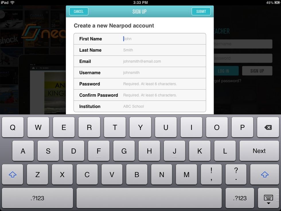 Complete required fields then click the submit button.