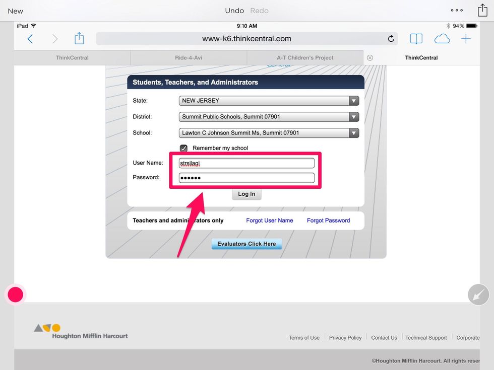 Complete the state, district and school section and check "remember my school". Enter the username: strsilagi password: summit