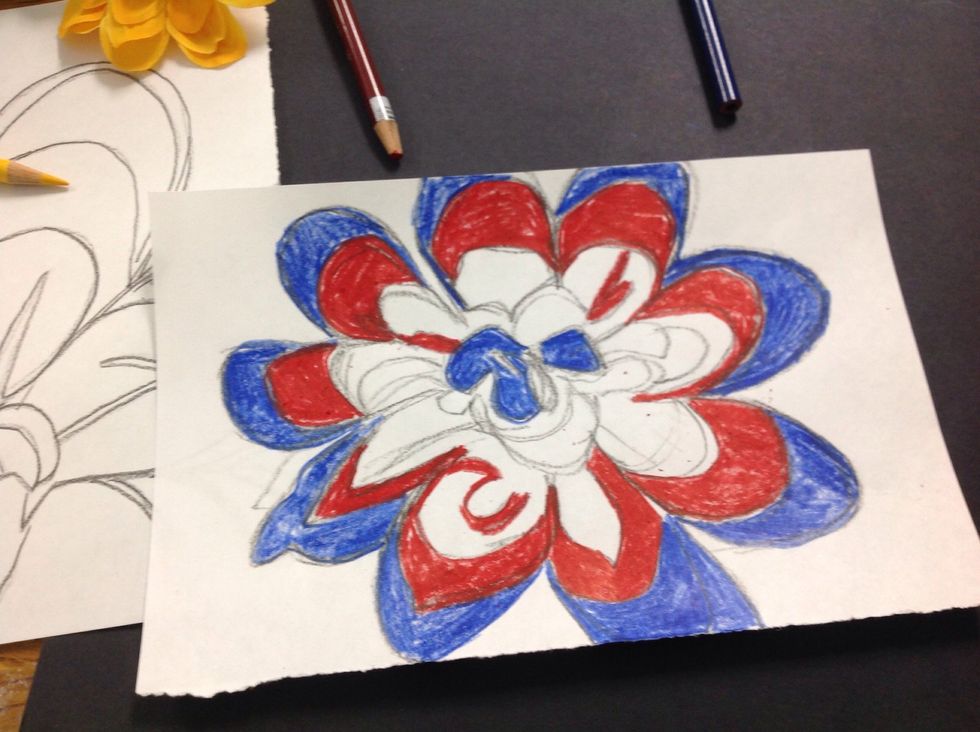 Completely color the flower using the 3 colors. No gradients, just solid color.