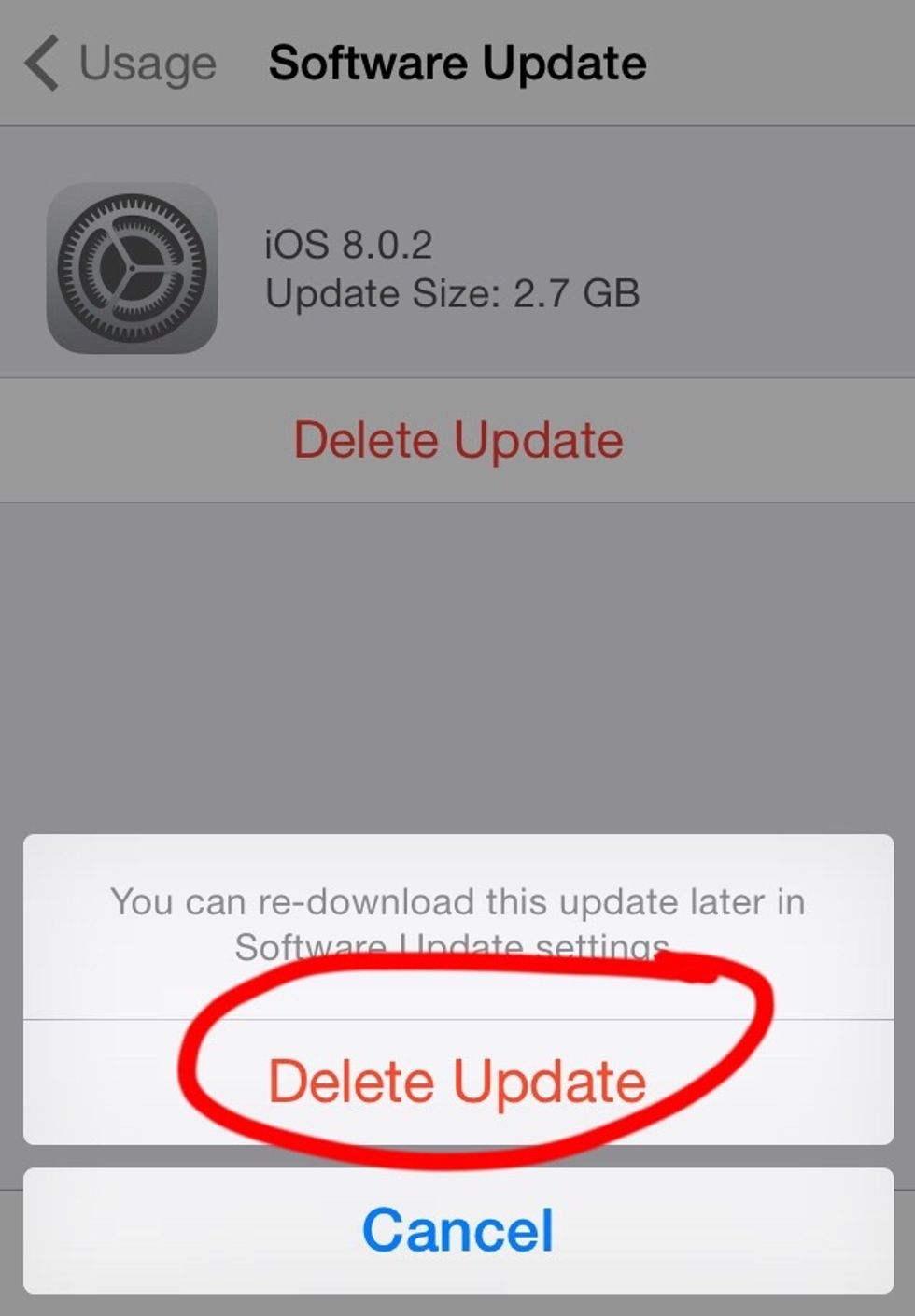 Confirm that you want to delete the update.