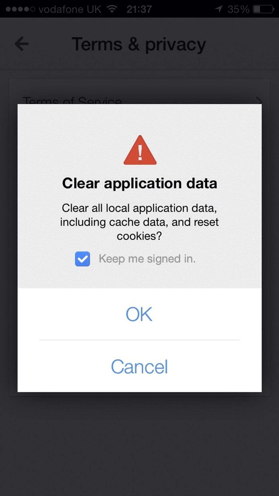 Confirm that you would like to clear cache.