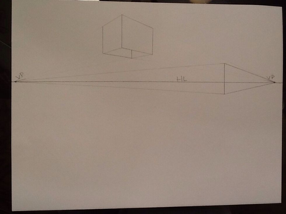 Connect both the top and bottom of the line to the vanishing points.