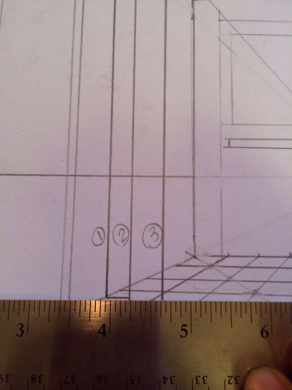 connect line 1 with line 2 by a horizontal line.