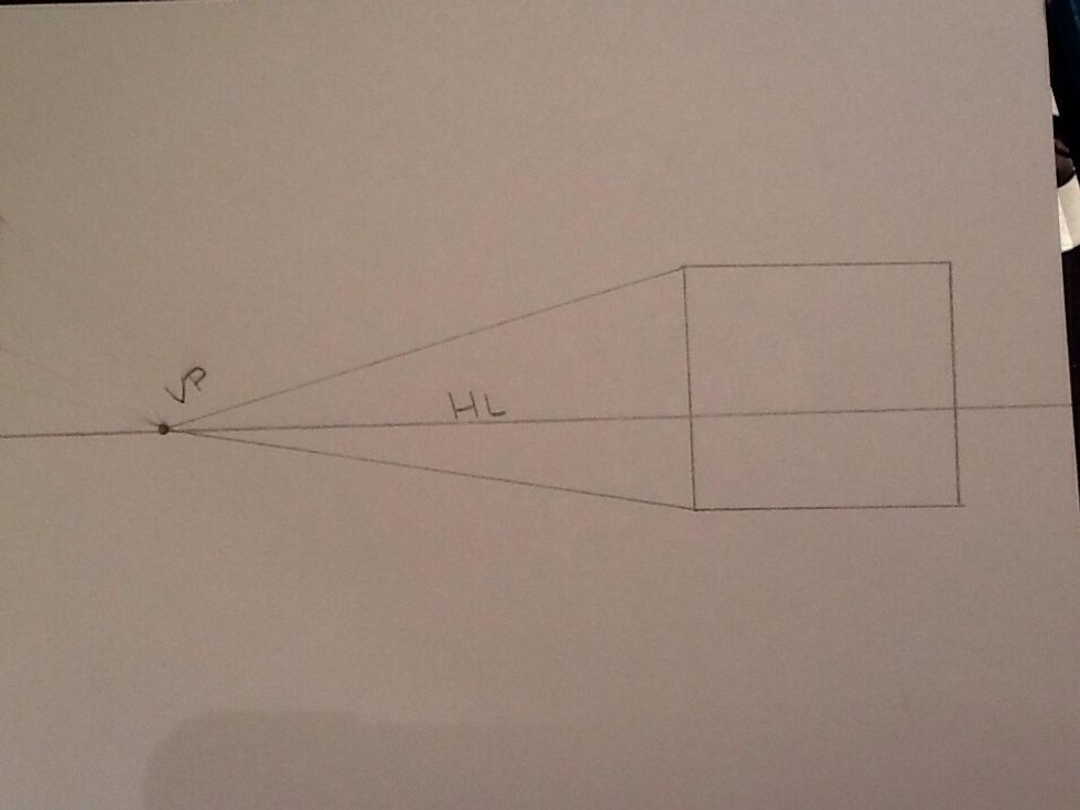 Connect the closest corners to the vanishing point that do not go through the box.