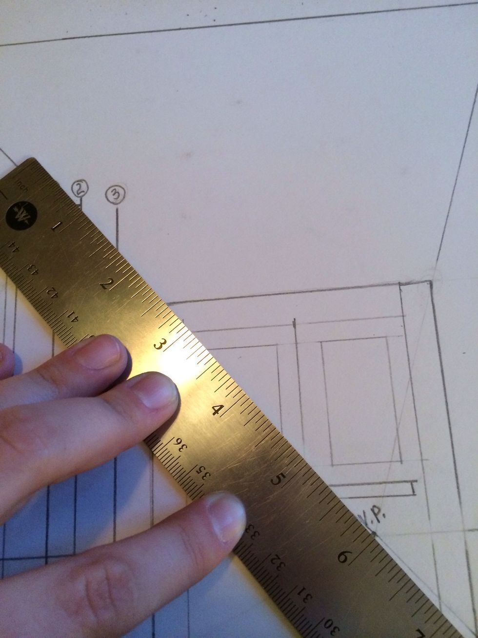 connect the corner made by the vertical line and line 2 to your VP