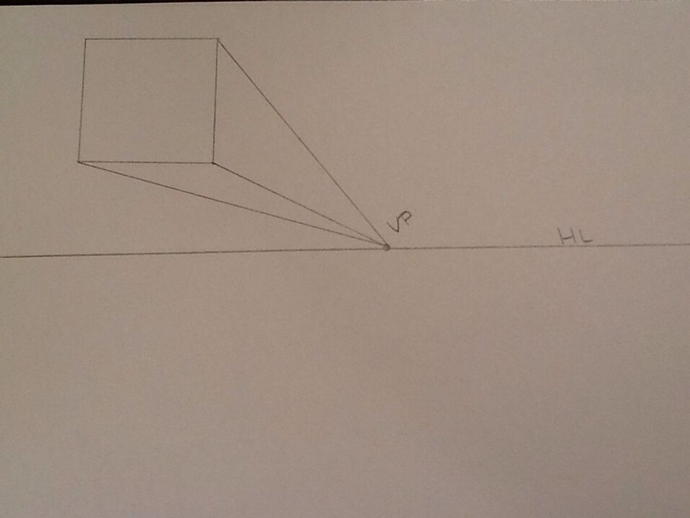 Connect the corners that are closest to the vanishing point without going through the box.
