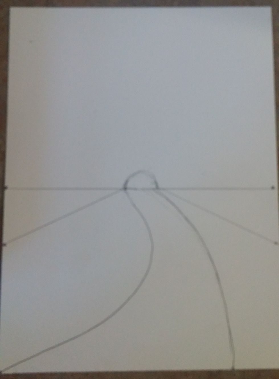 Connect the dots we just made at 7 inches to the tree opening or the vanishing point with straight lines. This will be were the trees will line up.