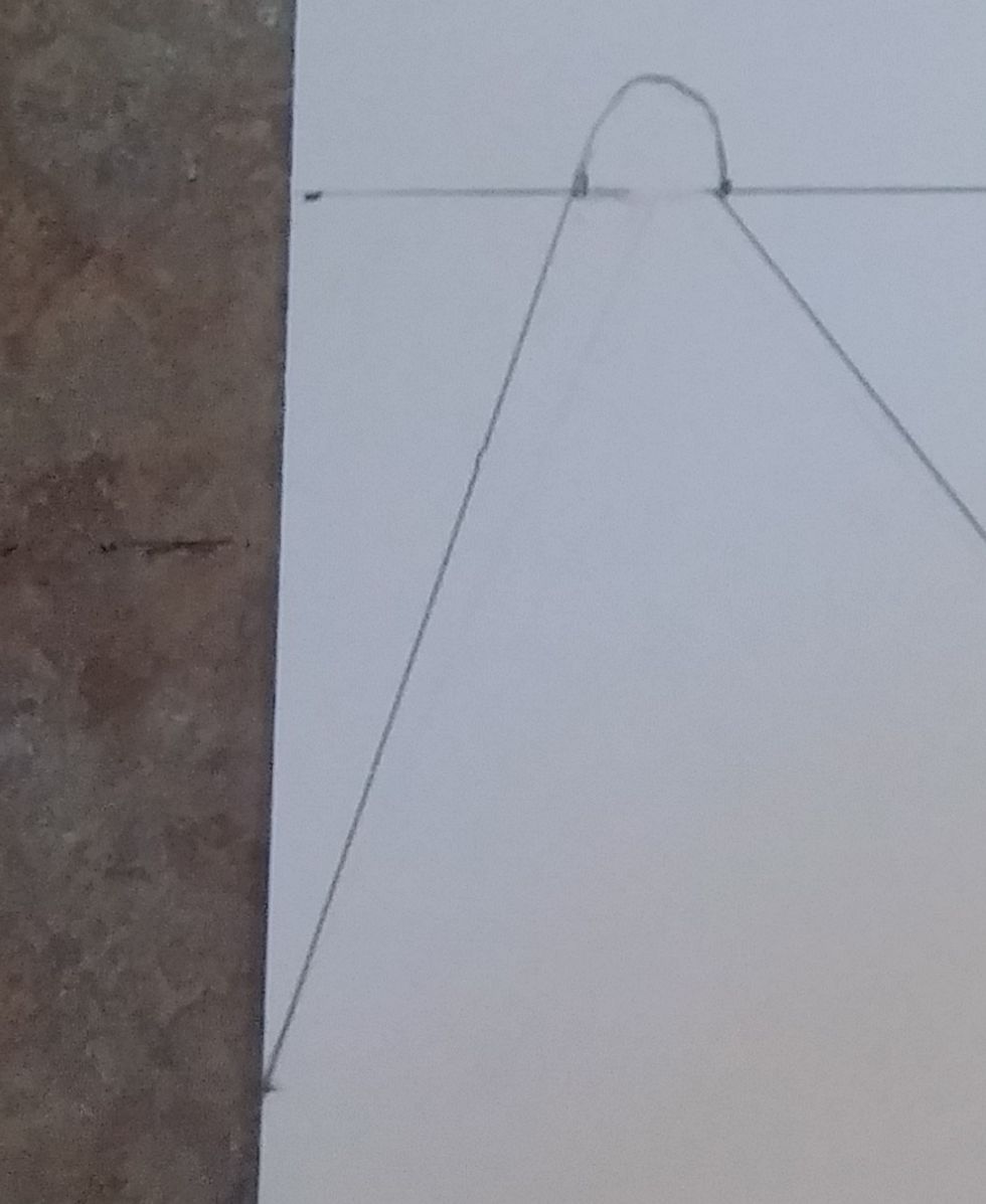 Connect the outside dots (on both sides) to the vanishing point. Also make a semi circle at the two points the represent the vanishing point.