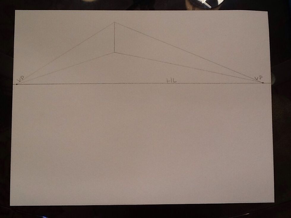 Connect the top and the bottom of your line to both vanishing points.
