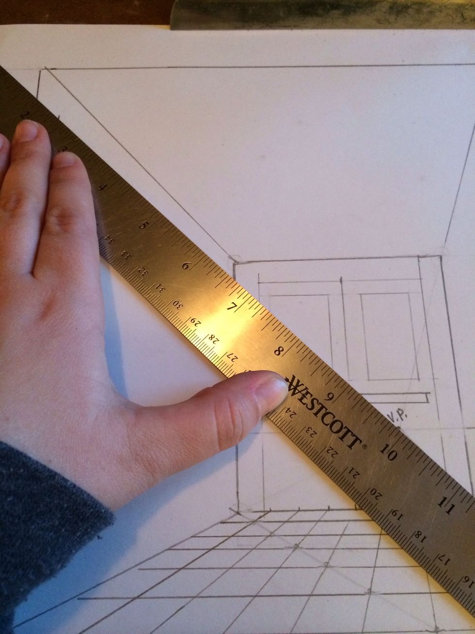 Connect the top of that line with the VP and draw that line. This will be the top of the doorway.