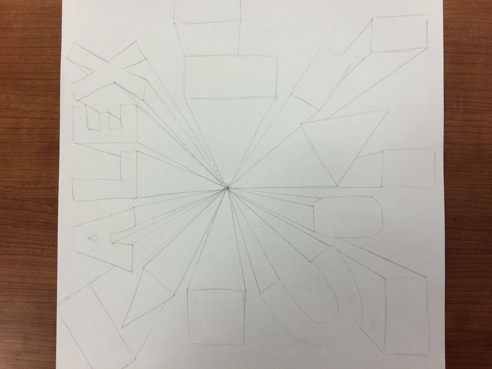 Connect those corners to the vanishing point.