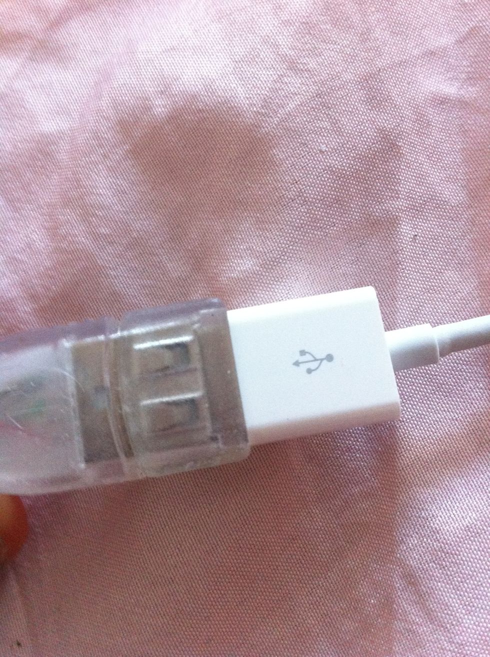 Connect your apple USB connector to the opening if the cable extension.