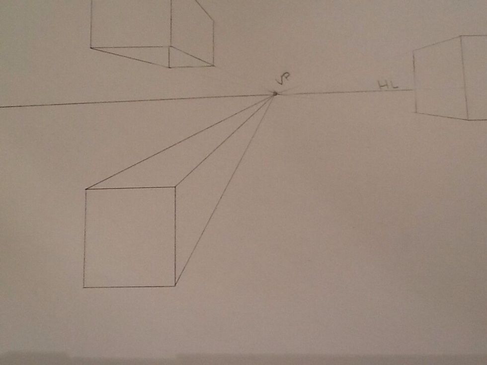Connect your closest corners to the vanishing point without doing through the box.
