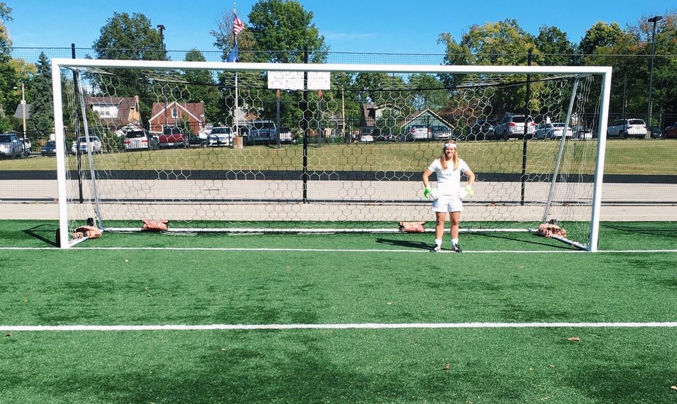 Consider where the goalie is standing.