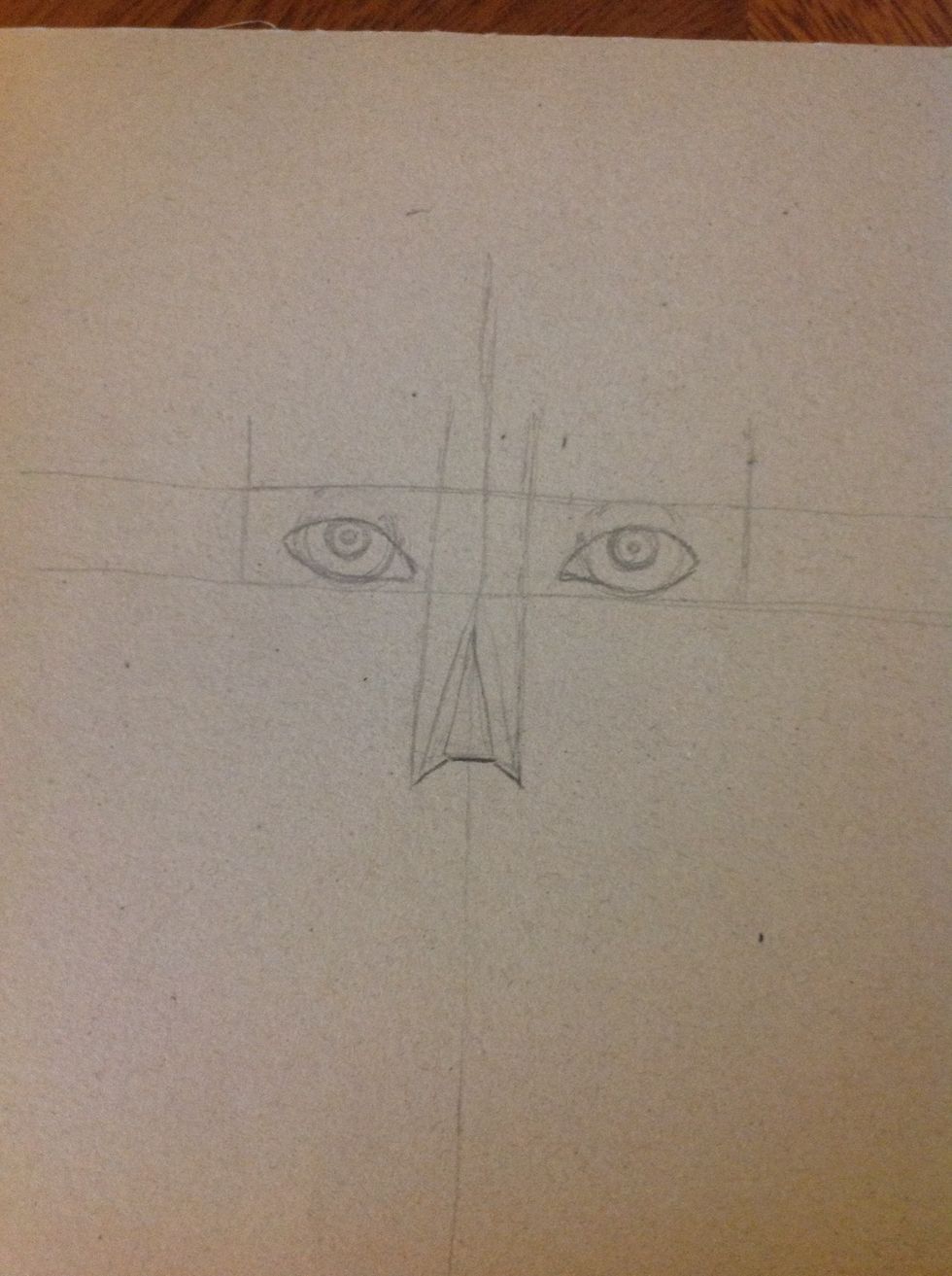 Considering the width of the nose, draw two lines as the draw (no ruler necessary). And then make other two lines on the other size of the eye. That's going to be our eyebrows.