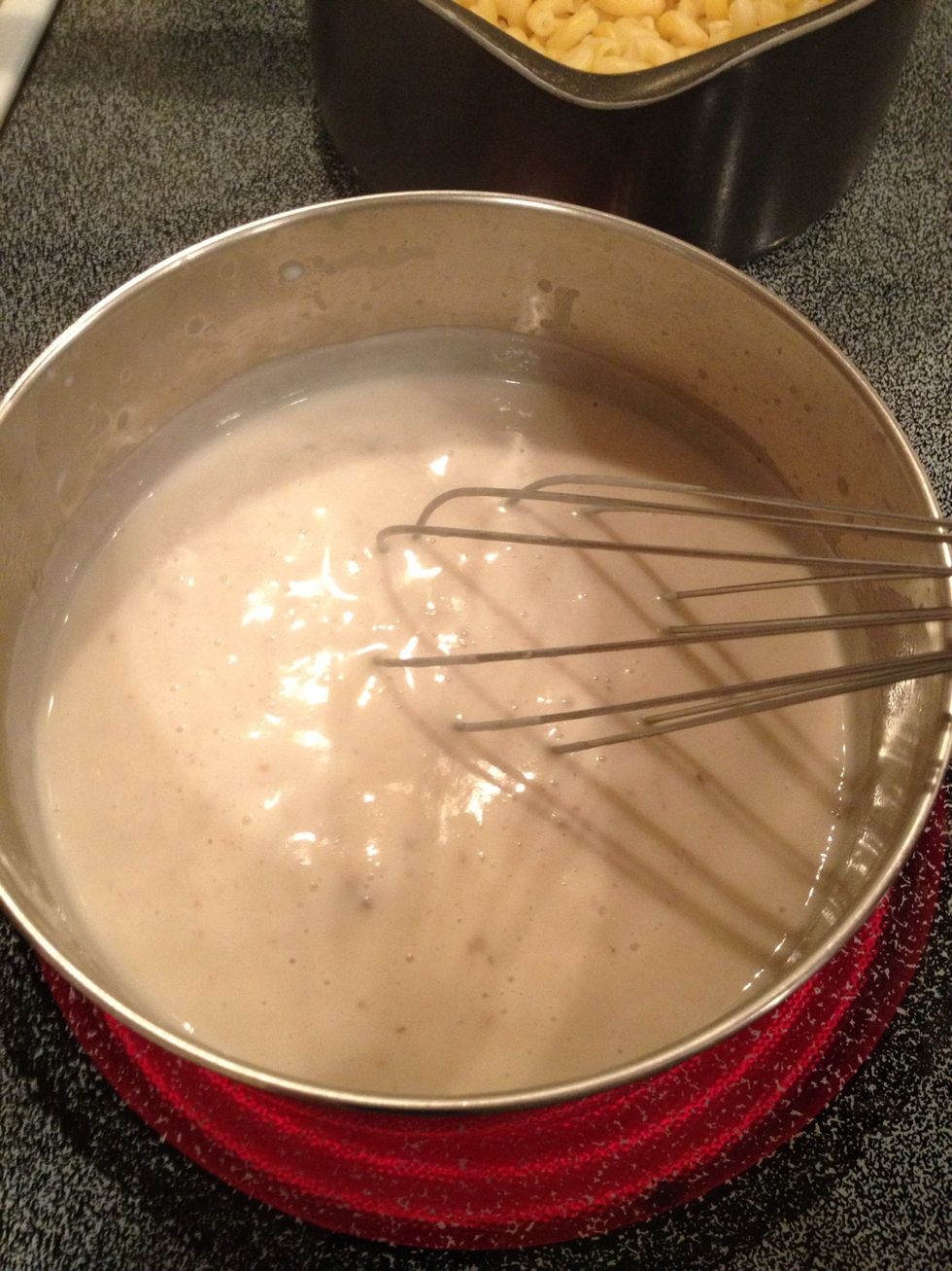 Continue adding soup mixture little by little. Increase heat so mixture starts to boil. Continue whisking 2 minutes to thicken sauce.