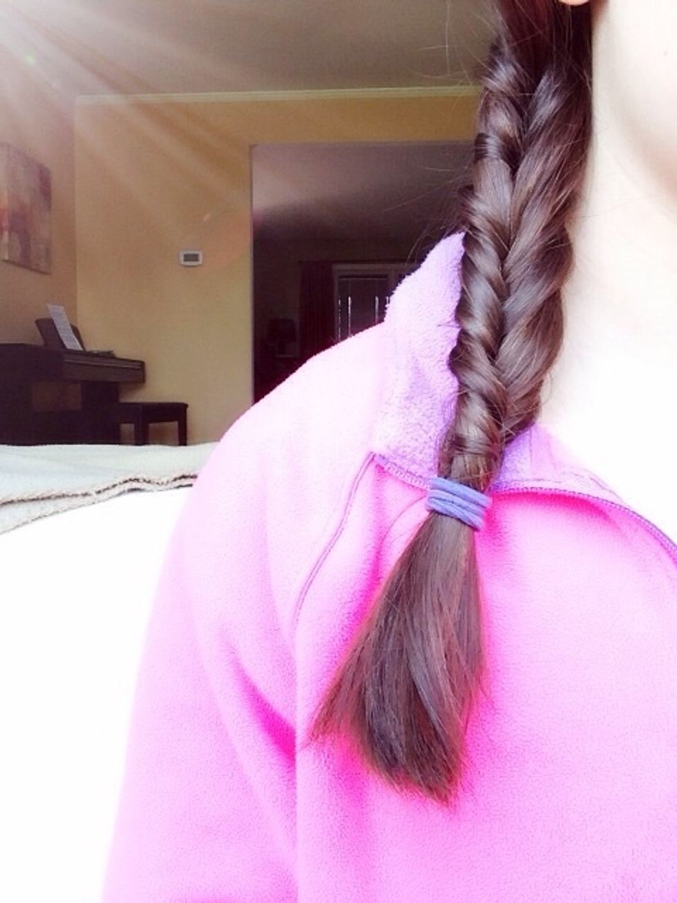 Continue all the way down and tie with an elastic