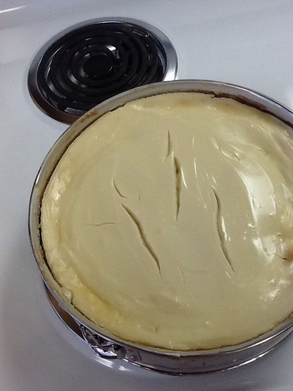 Continue baking for 7mins, turn off oven and leave in oven for 30 mins , remove cheese cake and let it cool completely
