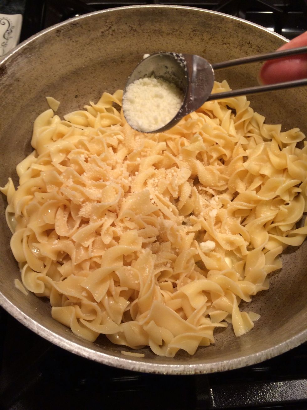 Continue by adding the cheese. If you don't find Romano cheese feel free to use Parmesan .\ud83d\ude0a