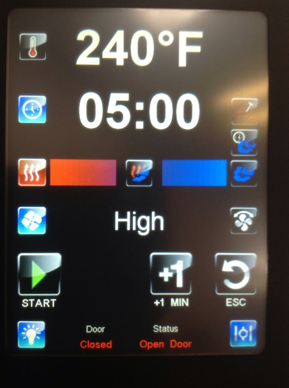 Continue cooking changing next step to setting Dry Mode 240F for 5min Vent open
