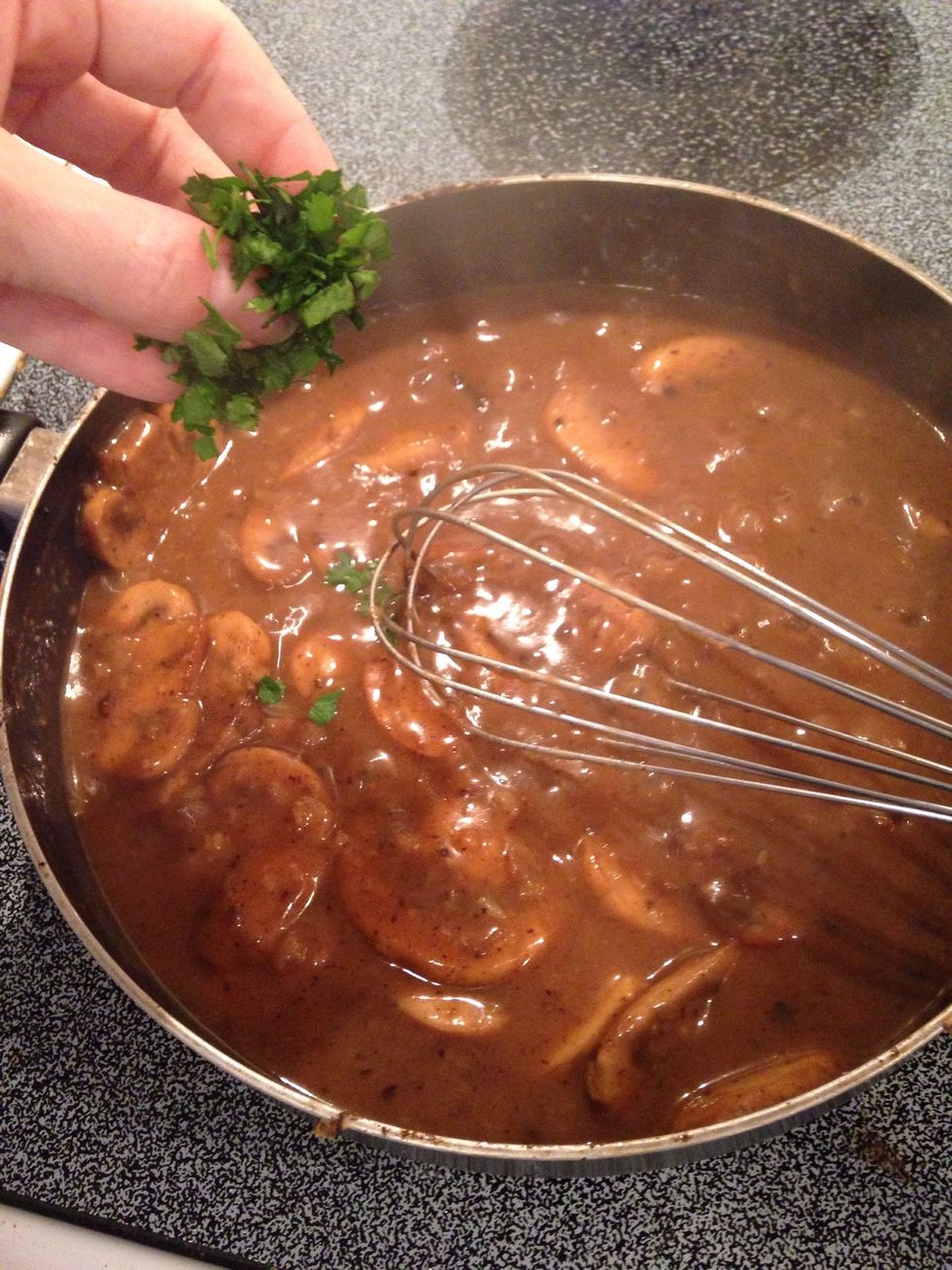 Continue cooking until thick, then add parsley, salt and pepper to taste.