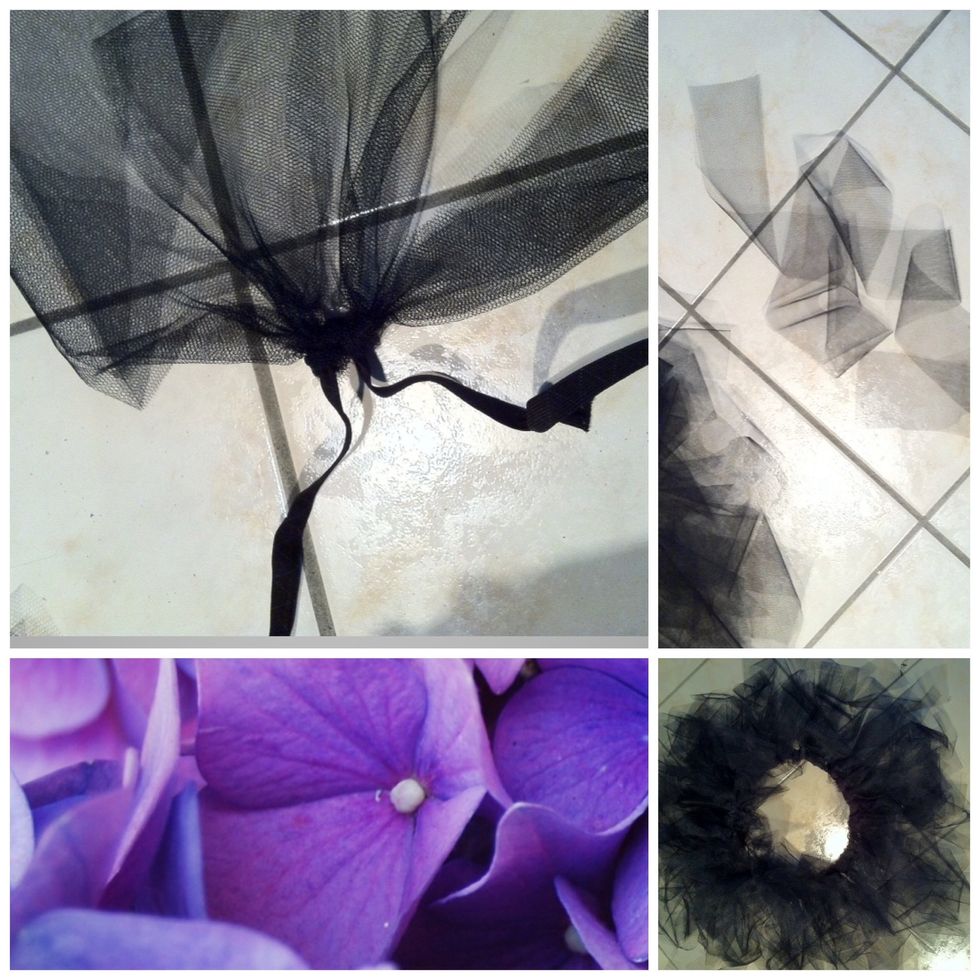 Continue doing that until all strips are tied to the elastic band.