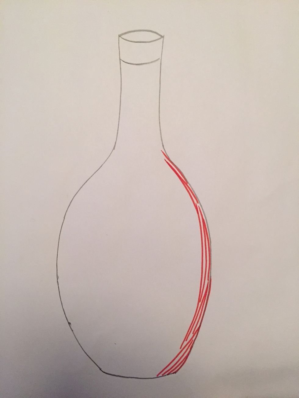 Continue drawing curved lines close together up the right side of your bottle.