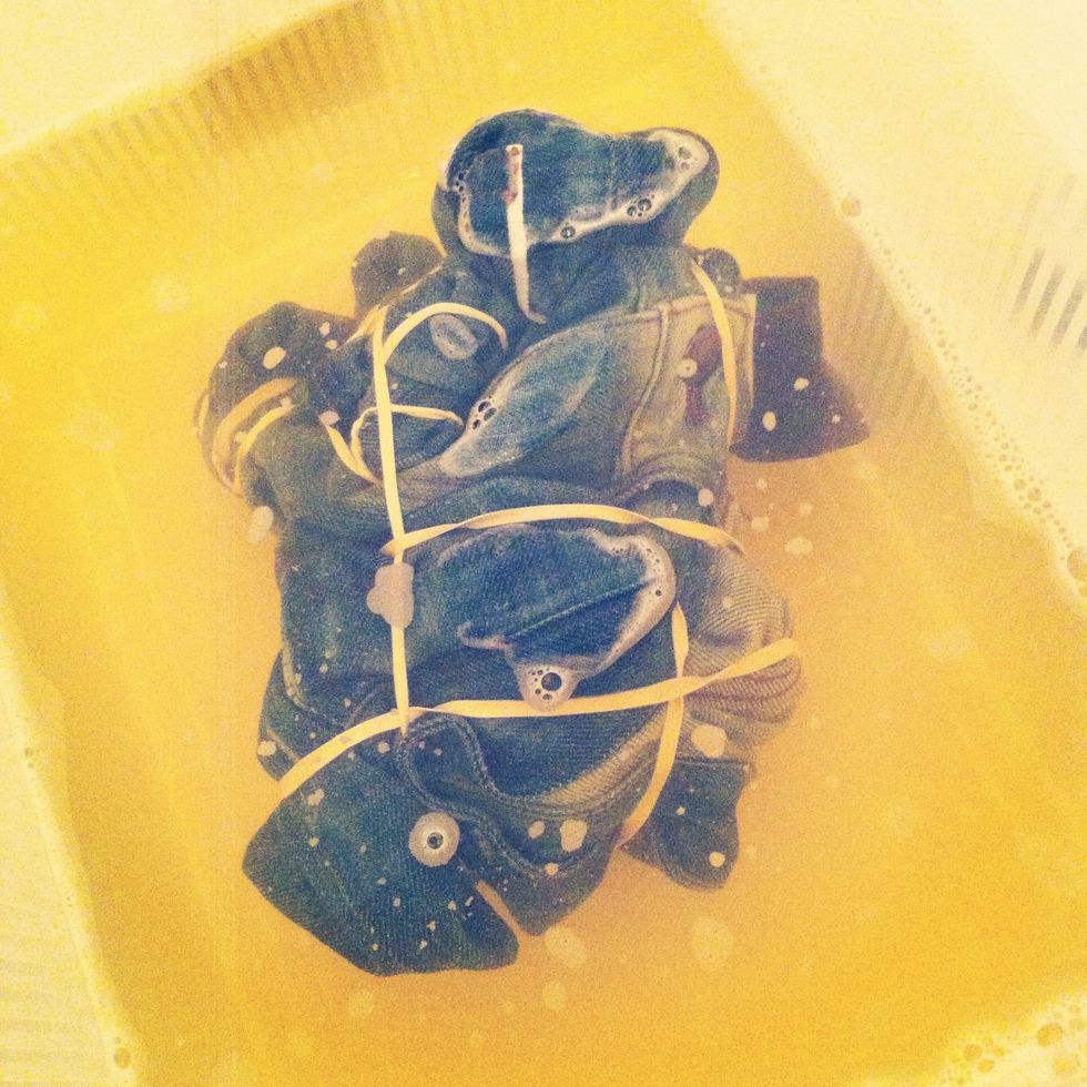 Continue flipping the denim every 30 minutes until you garner the results you like. The amount of time will vary depending on how thick the denim is and how much bleach was used.