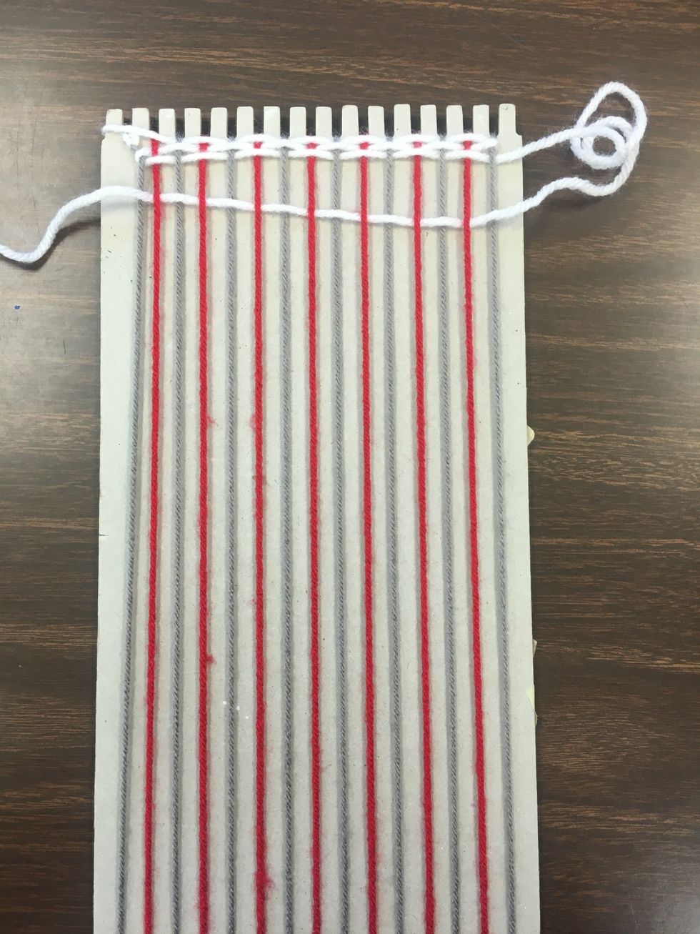 Continue for however many rows you would like. Back and forth, pushing the thread up, not pulling too taught side-by-side.