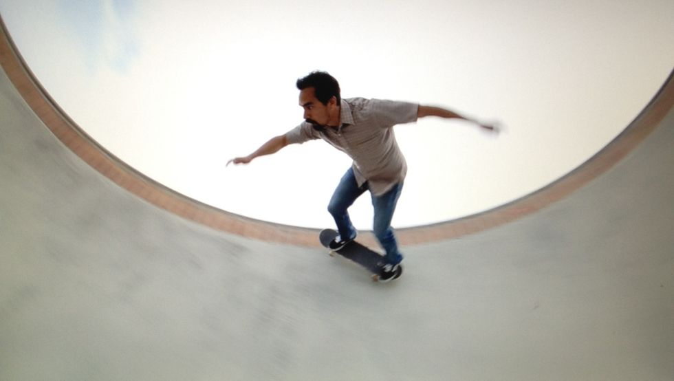 Continue leaning your chest forward to counter balance your weight to your feet from the centrifugal force.