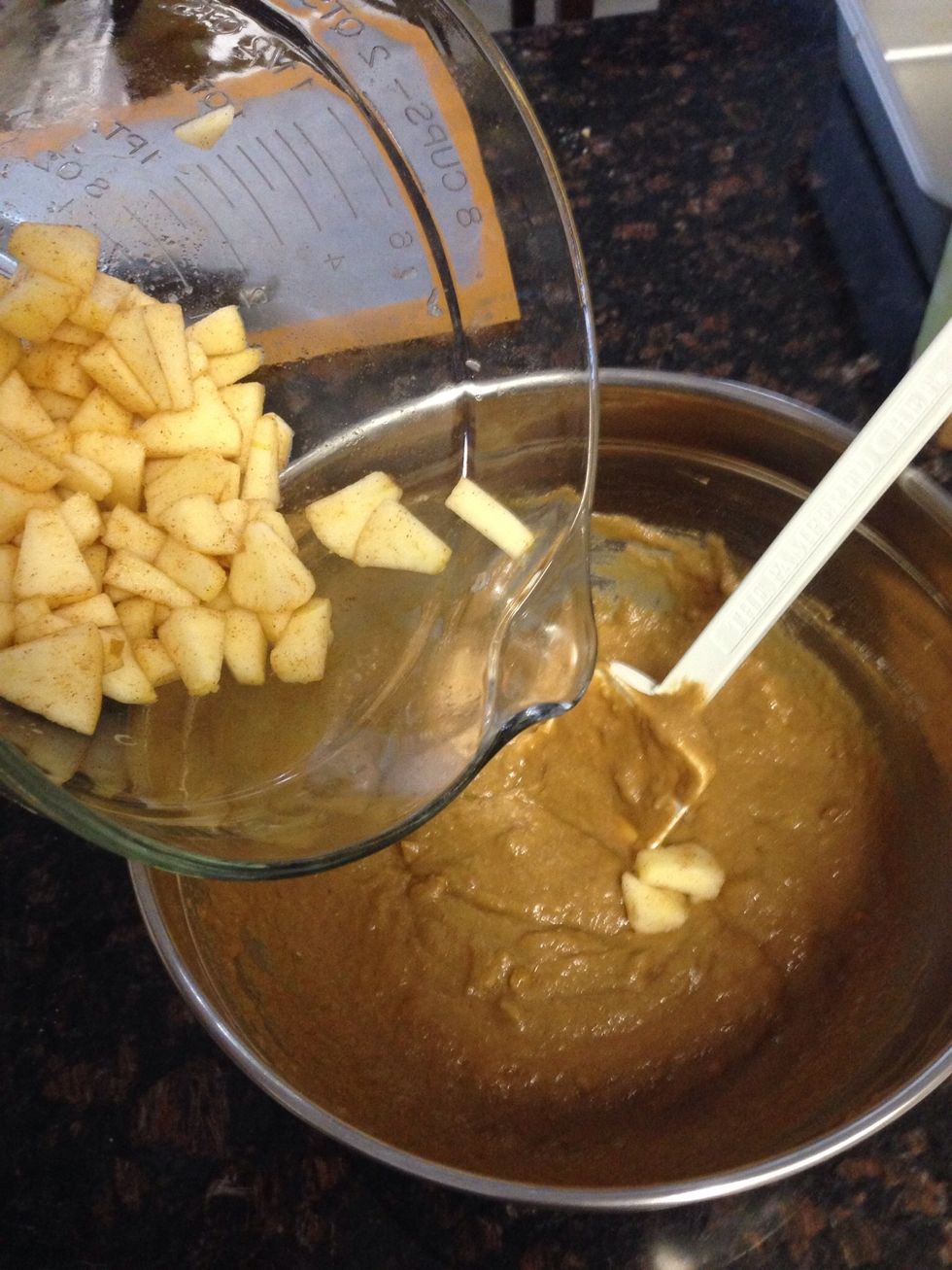Continue mixing the batter and last you will add in the raw apples.
