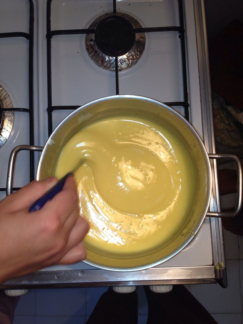 Continue stirring until the mixture becomes a form as in the picture