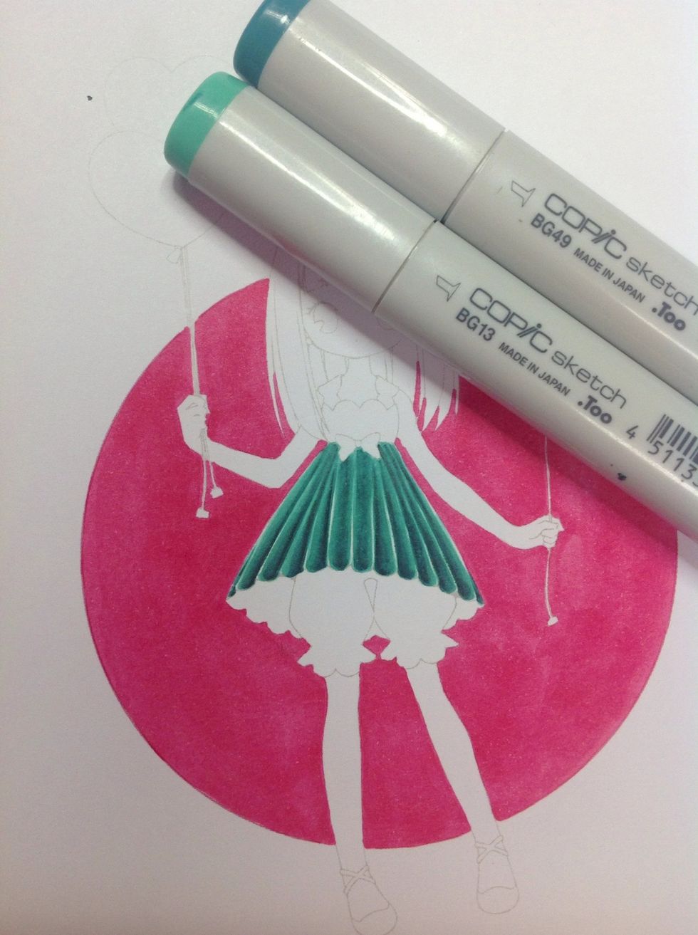 Continue to blend until happy using darker and medium tone. Leave some white to highlight the pleats.