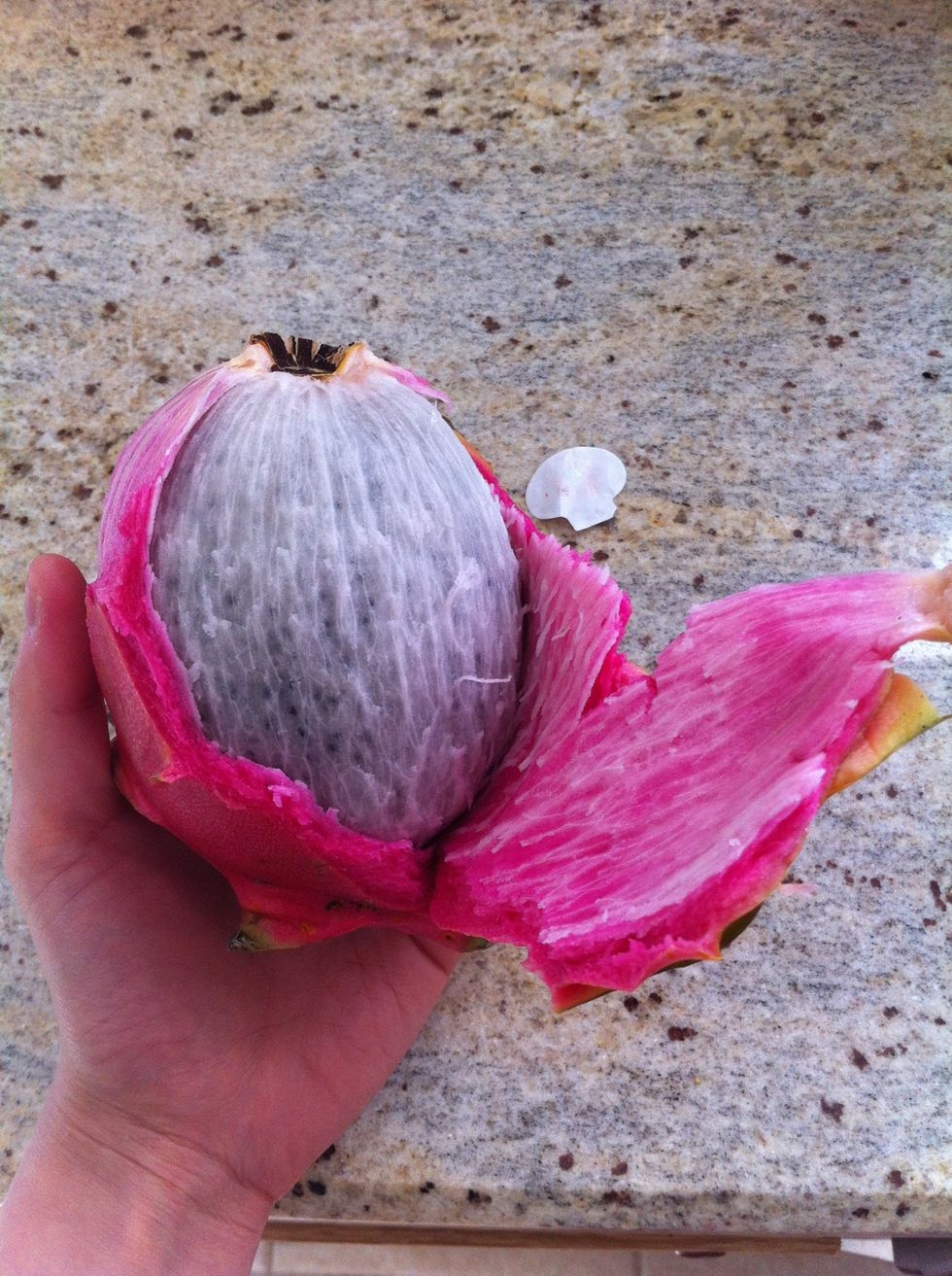 Continue to peel until you get to the beautiful white fleshy innards. Viola no mess! You can start eating it now like I do. Or...