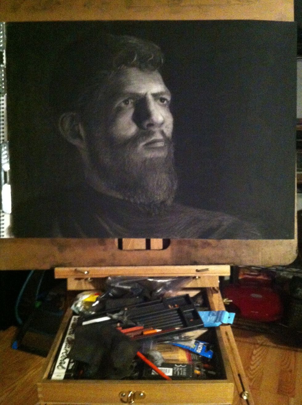 Continue to push tones using the 5-value system and refining edges to create depth. Use sharp edges to make forms pop forward and fuzzy edges to make the forms recede.