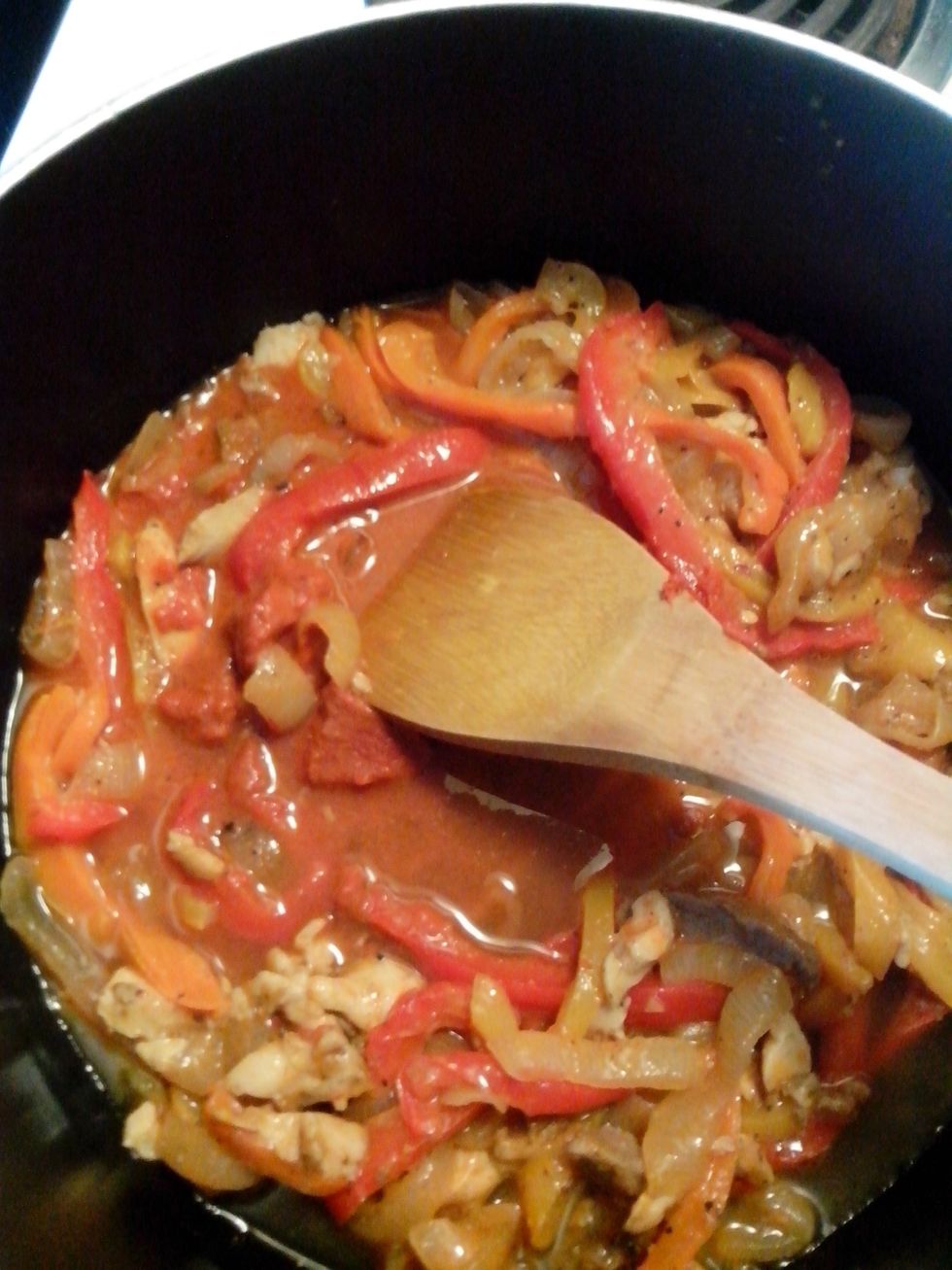 Continue to simmer, can add about cup of water.