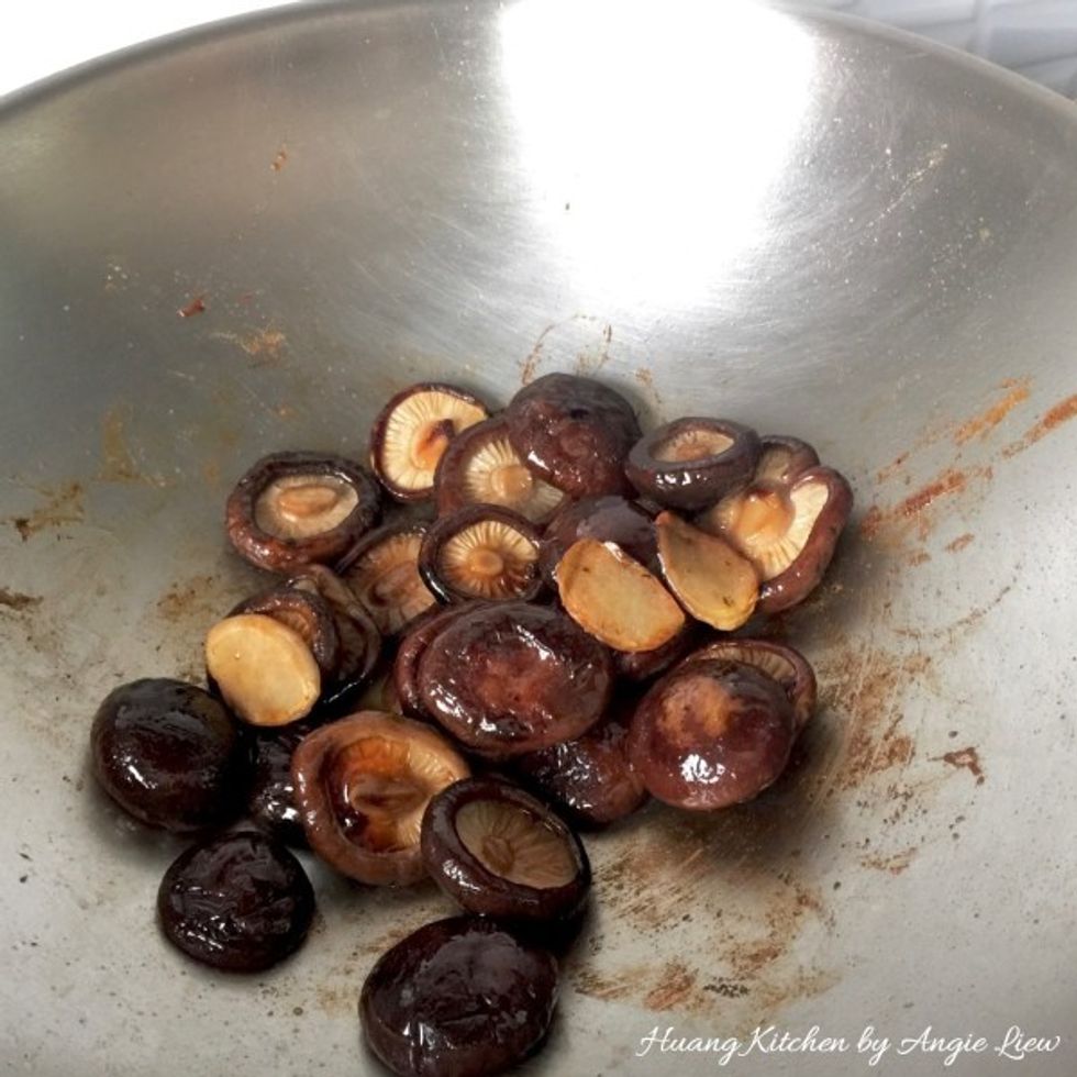 Continue to stir fry making sure all the seasonings are infused into the mushrooms.