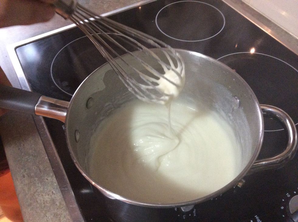 Continue to whisk quickly until sauce thickens. Add salt and pepper for taste.