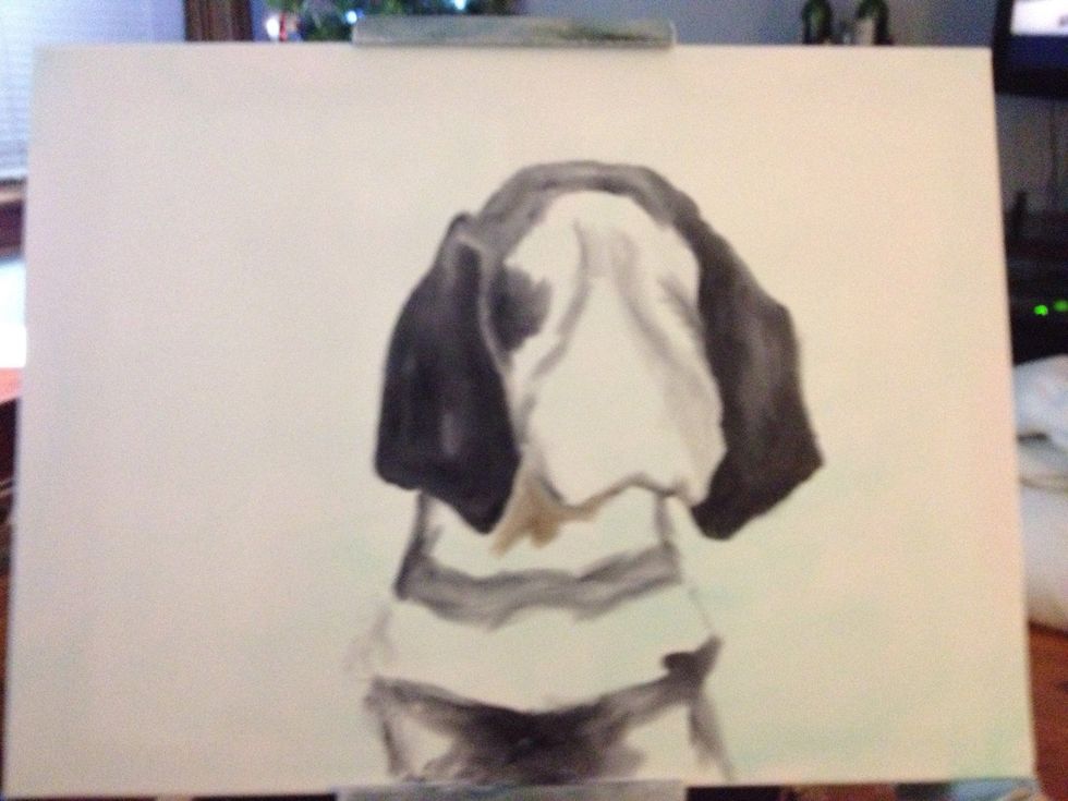 Continue with black and an index finger to form the head and the other ear.