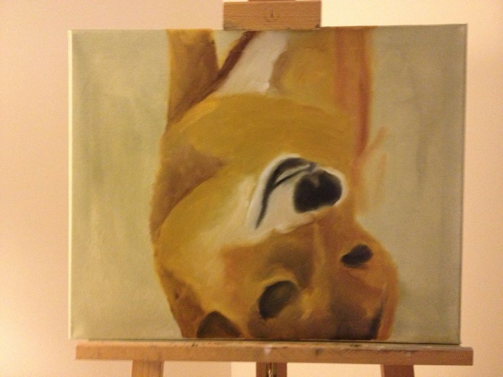 Continue with your base colors to block in the rest of Brownie. As you go, look at your photo and adjust his body off of your sketch as needed.