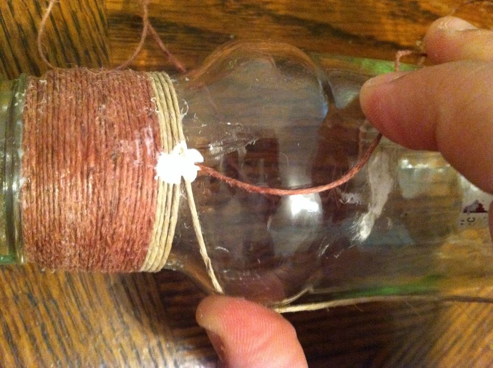 Continue wrapping with(soc)2 OVER (soc)1. Do not cut any strings.